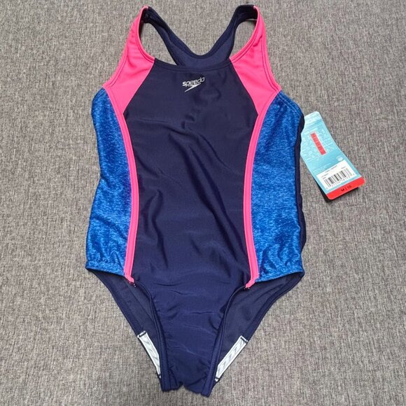 Speedo Big Girls' Solid Infinity Splice One Piece Swimsuit - Picture 2 of 8